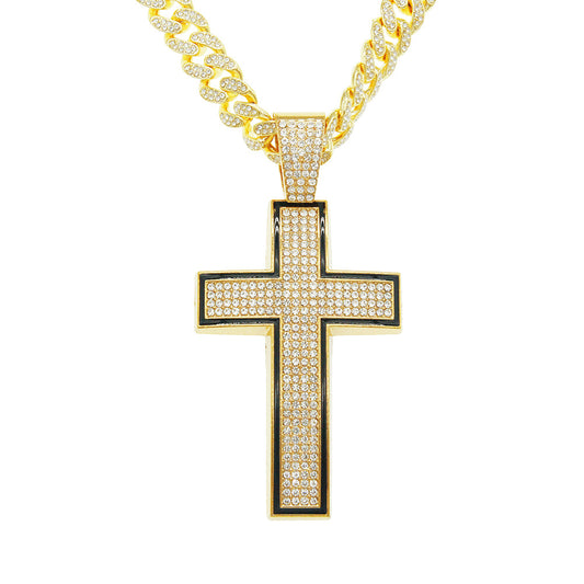 Hip-Hop Style Studded Cross Cuban Chain Pendant Necklace
