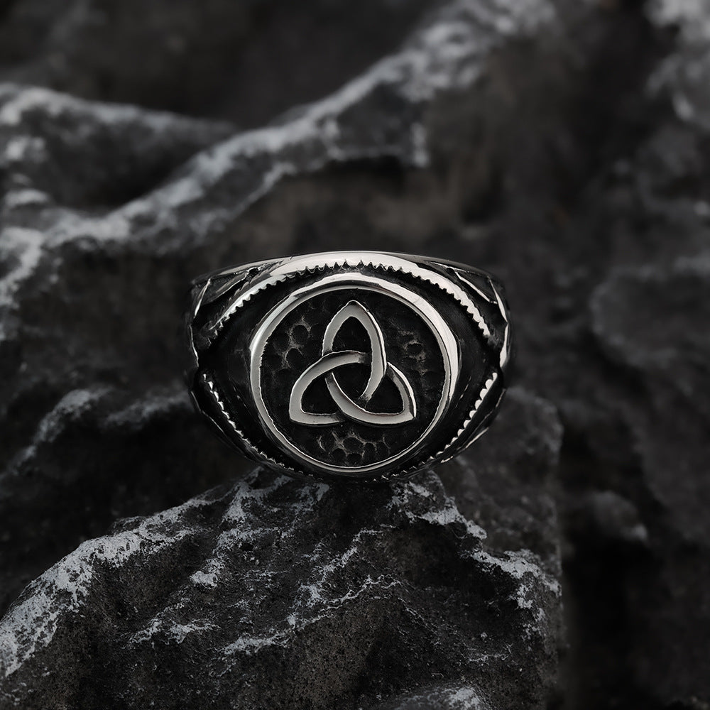 Vintage Nordic Hollow Stainless Steel Viking Celtic Knot Band Ring for Men