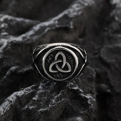 Vintage Nordic Hollow Stainless Steel Viking Celtic Knot Band Ring for Men