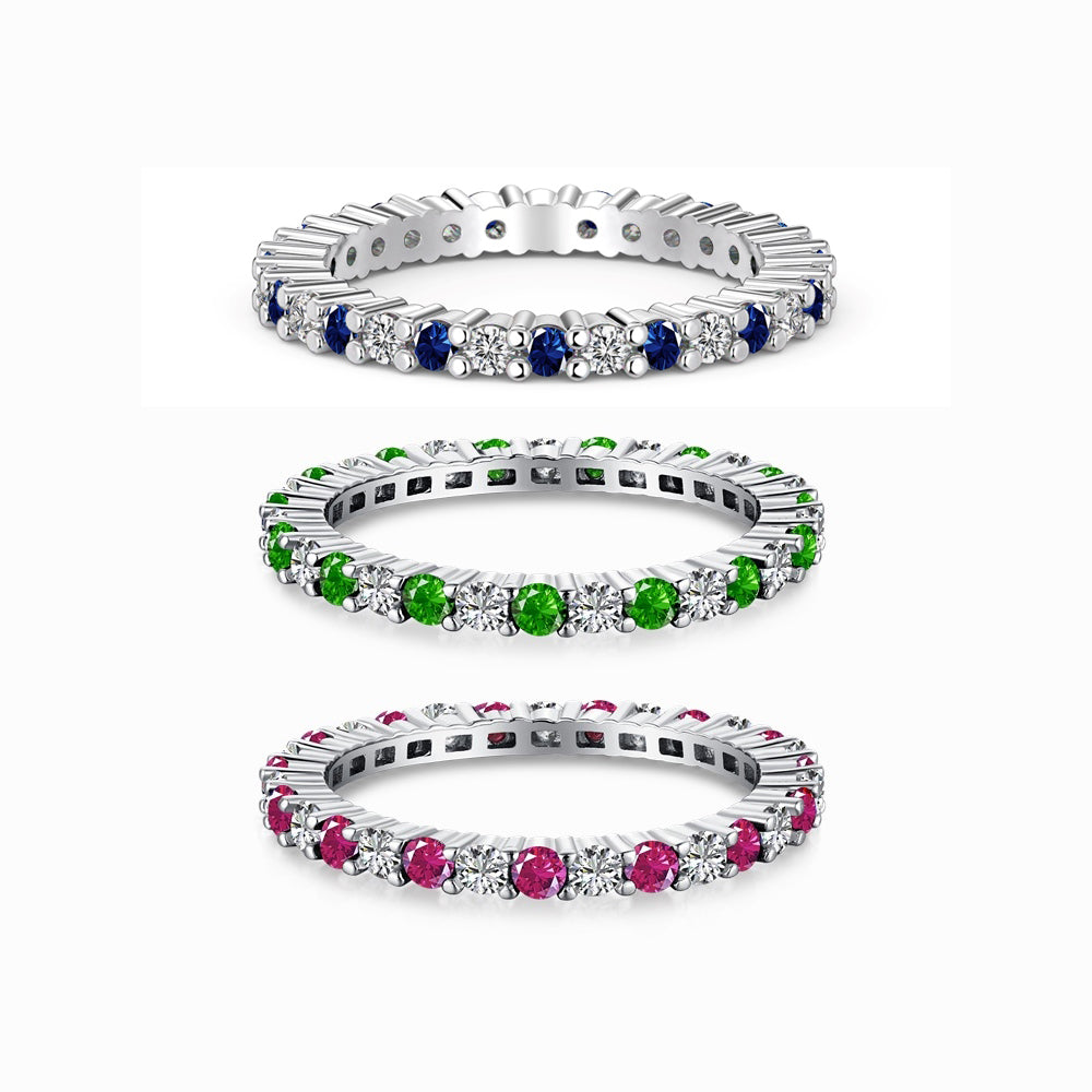 Women's Two-Tone Zirconia Single Row Paved Slim Stackable Ring, S925 with White Gold Plating