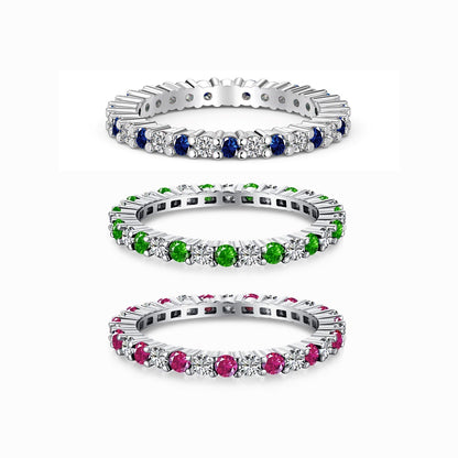 Women's Two-Tone Zirconia Single Row Paved Slim Stackable Ring, S925 with White Gold Plating