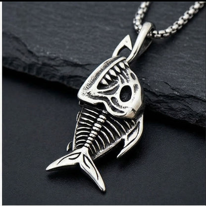 Men's Fashionable Full Fish Skull Pendant Necklace