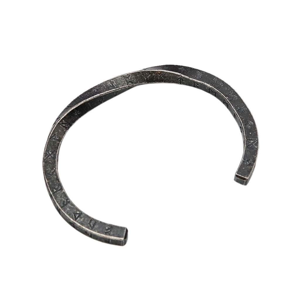 Men's Vintage Viking Letter Stainless Steel Open Cuff Bracelet, Personalized Versatile Titanium Steel Bangle