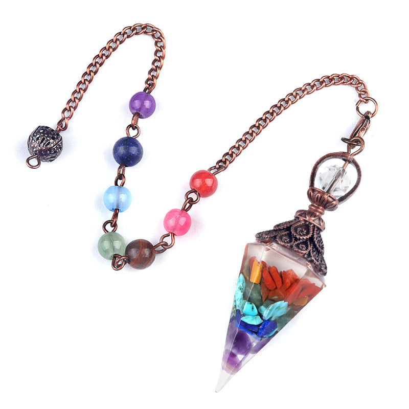 Copper-colored crushed stone resin crystal hexagonal pyramid spirit pendulum