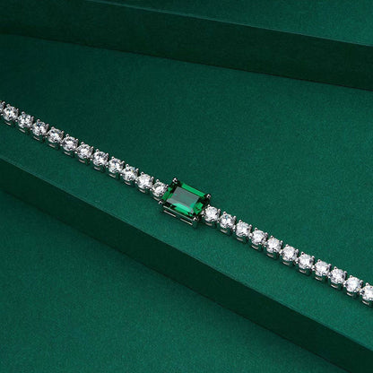 Women's White Gold Square Emerald Gem Tennis Bracelet