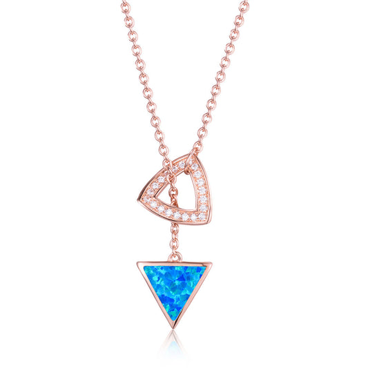 Opal Double Triangle Pendant Necklace