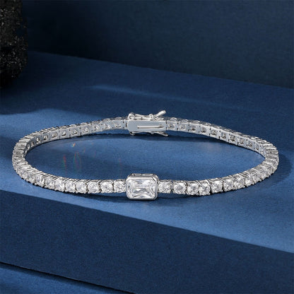 Women&Men's Square Zircon Eight-Character Buckle Cuban Tennis Bracelet