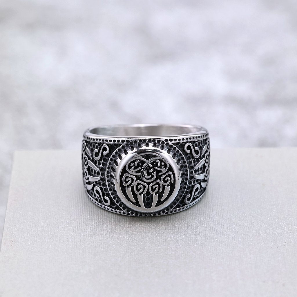 Vintage Nordic Solid Stainless Steel Celtic Rune Bear Claw Ring for Men