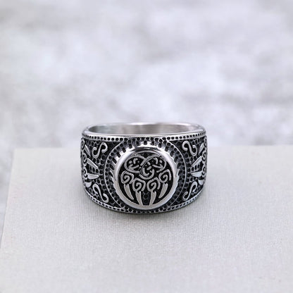 Vintage Nordic Solid Stainless Steel Celtic Rune Bear Claw Ring for Men