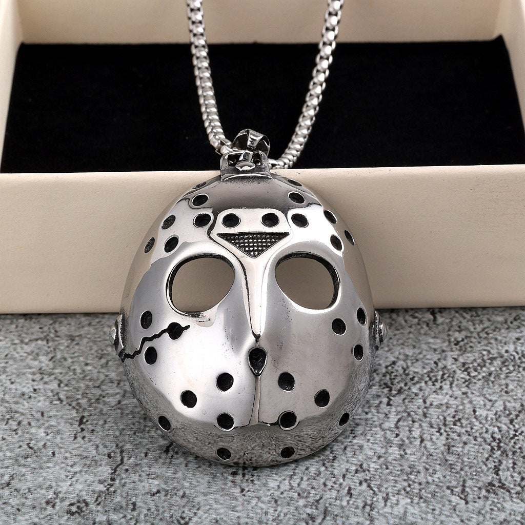 Vintage Stainless Steel Men's Jason Mask Pendant Necklace
