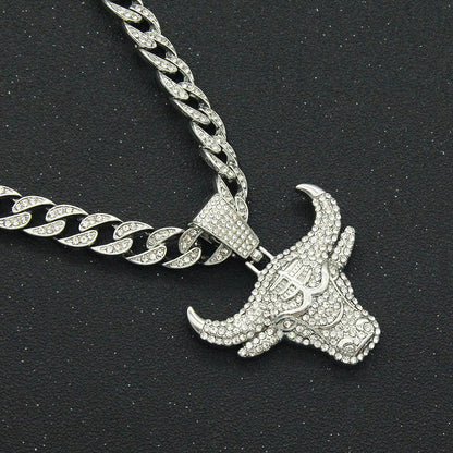 Hip-Hop Bull Head Shaped Cuban Chain Pendant Necklace