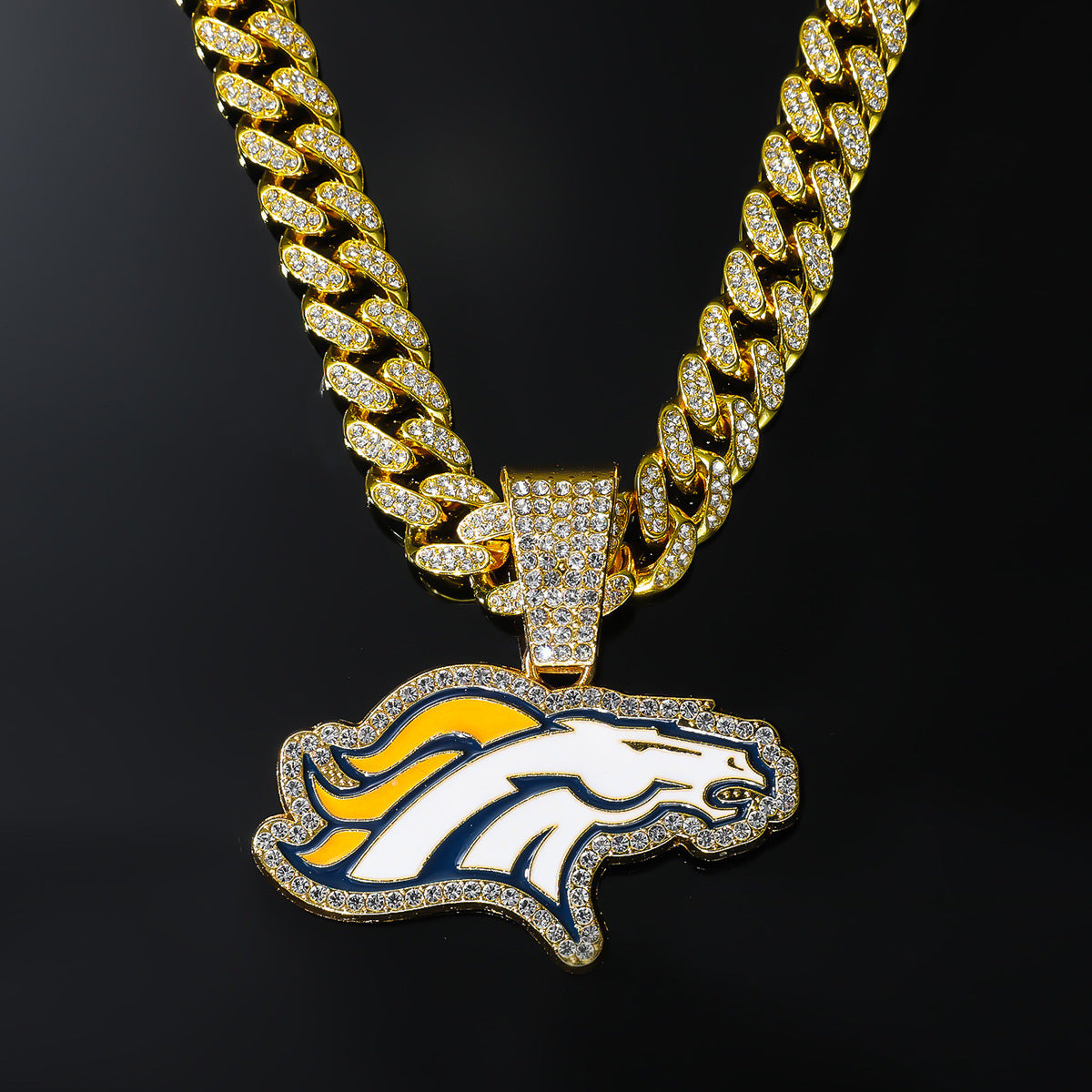Hip-Hop Animal Horse Head Cuban Chain Pendant Necklace