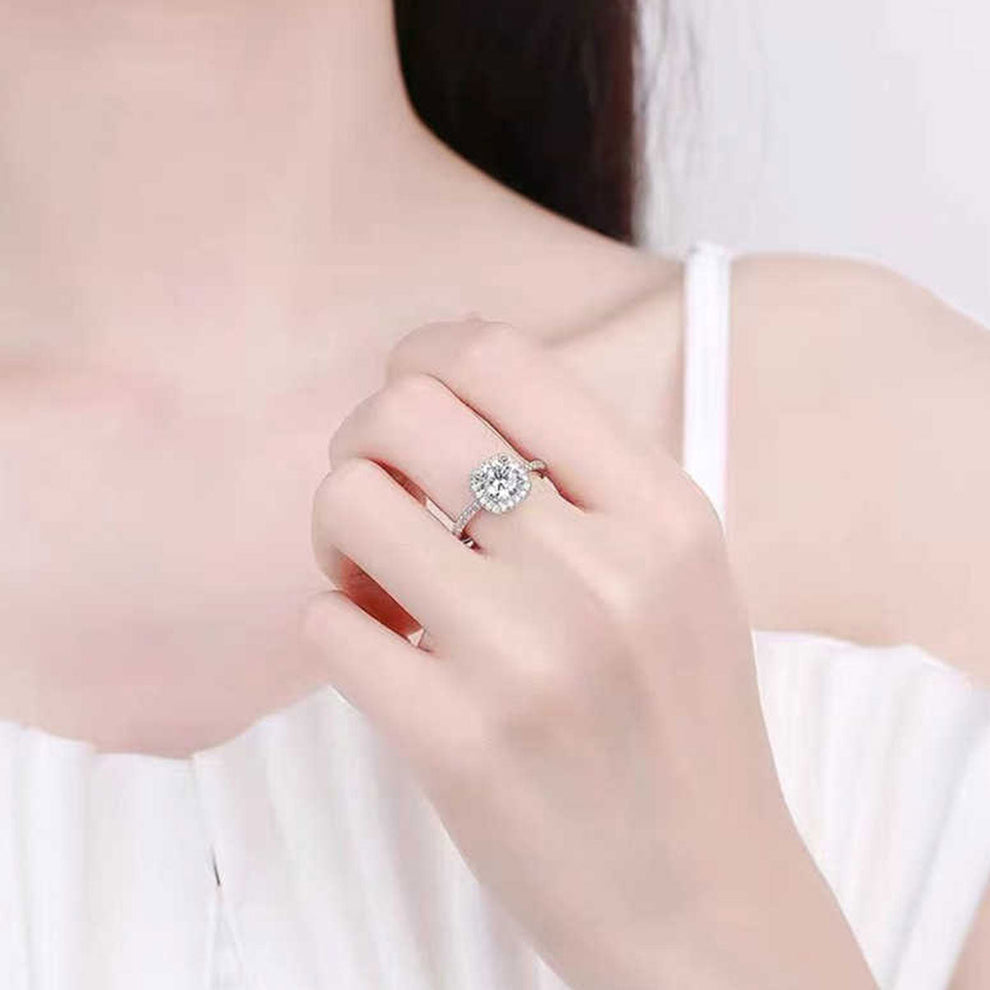 Women's White Gold Square Stones Adjustable Moissanite Ring