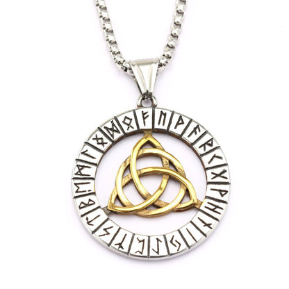 Vintage Stainless Steel Viking Rune Triquetra Pendant Necklace for Men
