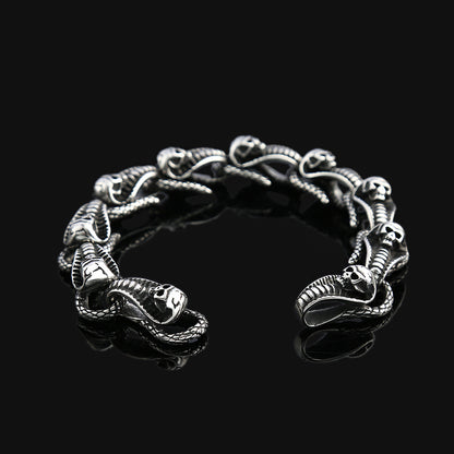 Fashion Skull Snake Stainless Steel Men Bracelet, Personality Serpent Wrist Cuff Bangle for Men