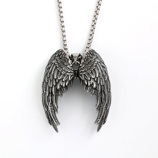 Vintage Stainless Steel Angel Wings Pendant Necklace for Men