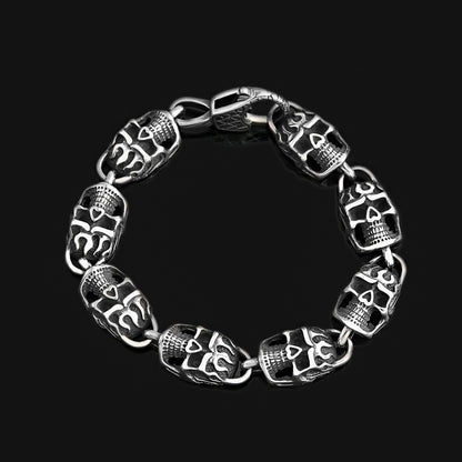 Punk Bold Skull Stainless Steel Men Bracelet, Fashion Creative Personality Open Cuff Wrist Jewelry