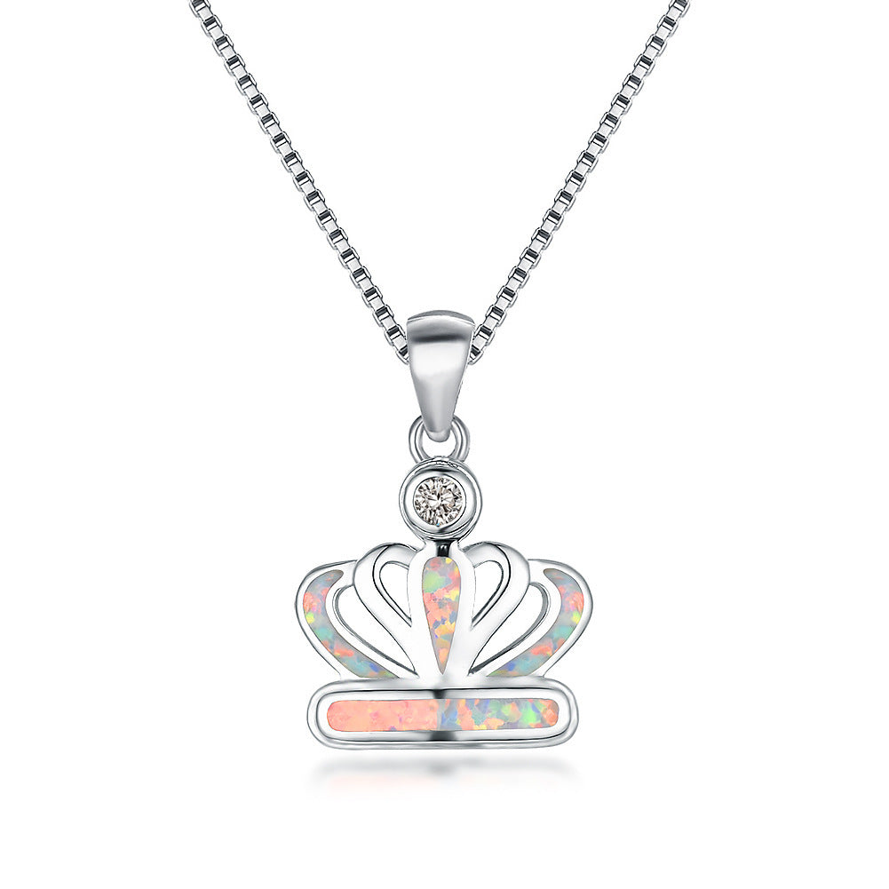 Platinum Auabo Copper Set with Zirconia Crown-shaped Necklace
