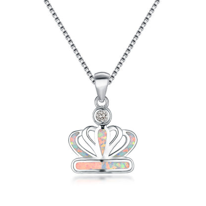 Platinum Auabo Copper Set with Zirconia Crown-shaped Necklace