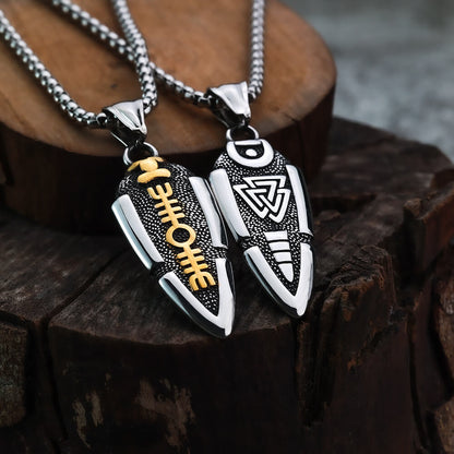 Vintage Stainless Steel Men's Viking Symbol Pendant Necklace