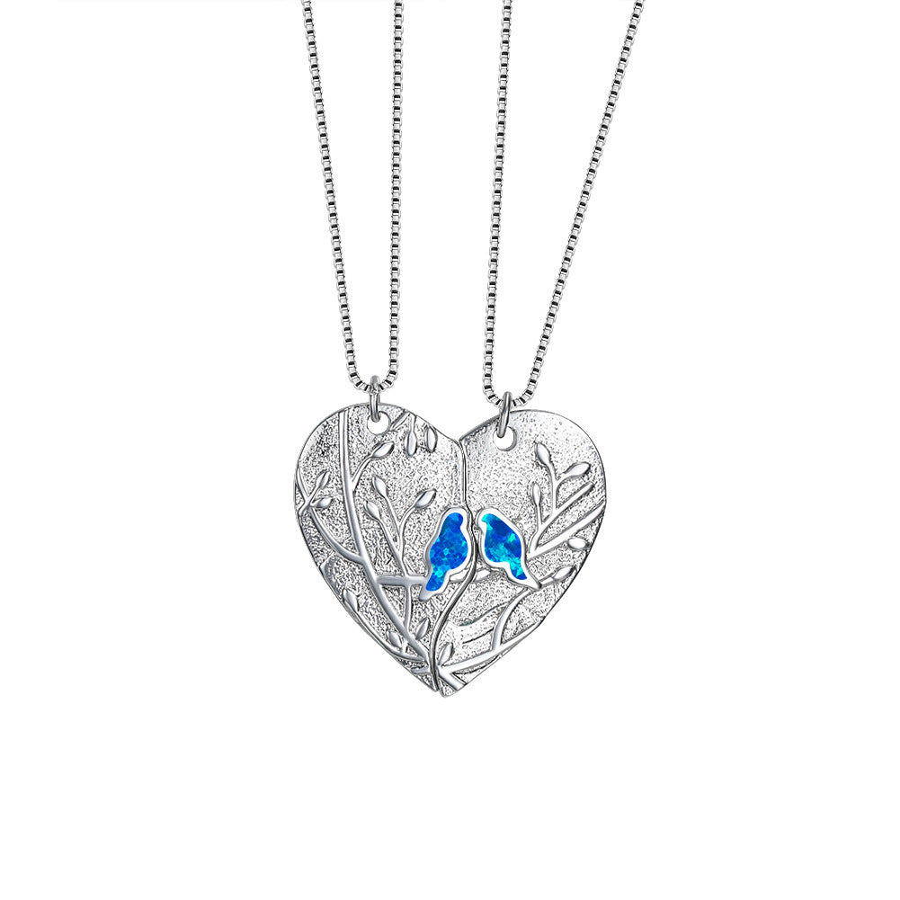 Blue Opal Love Puzzle Bird Set Necklace