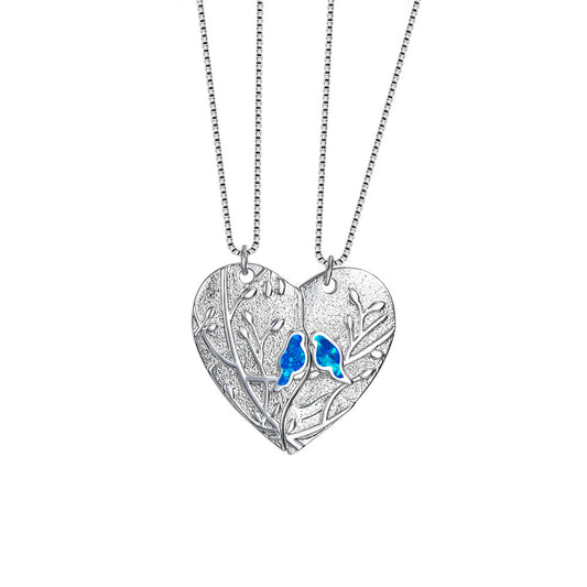 Blue Opal Love Puzzle Bird Set Necklace