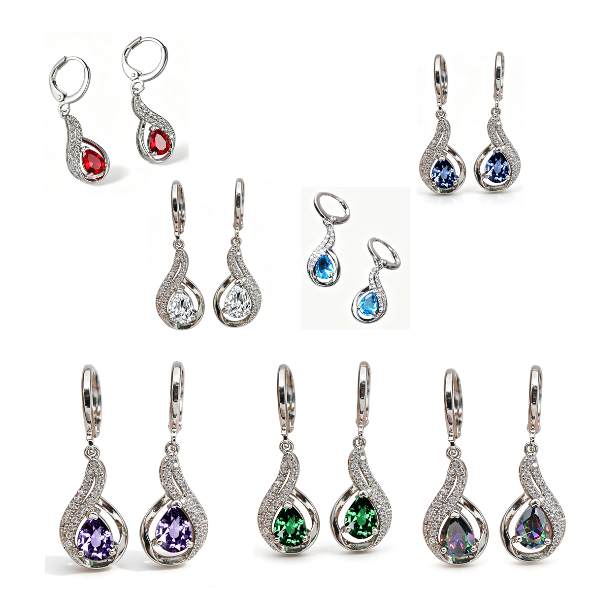 Women's Twisted‑Curve Pear‑Shape Zirconia Dangle Huggie Earrings
