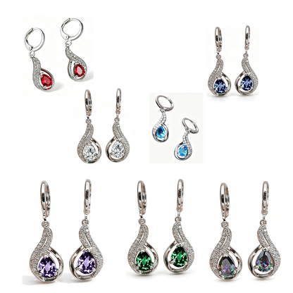 Women's Twisted‑Curve Pear‑Shape Zirconia Dangle Huggie Earrings