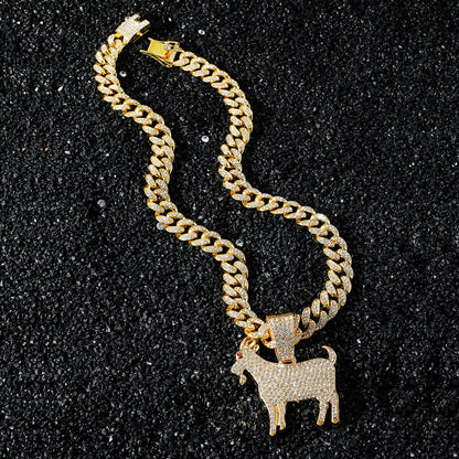 Hip-Hop Style Animal Goat Cuban Chain Pendant Necklace