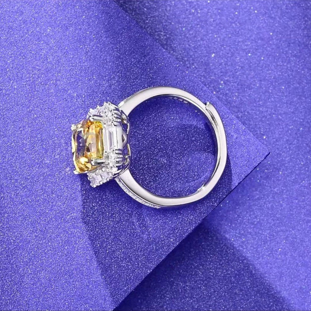 Women's White Gold Rectangle Yellow Gem Adjustable Halo Ring