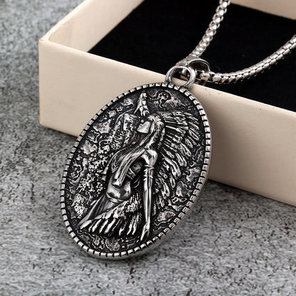 Vintage Stainless Steel Double Sided Native American Pendant Necklace for Men
