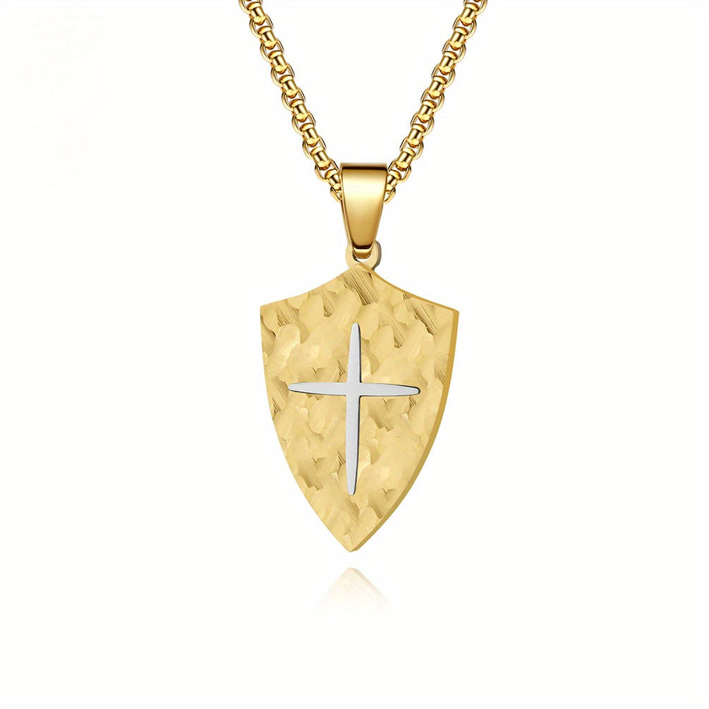Vintage Bark-Patterned Shield Men's Pendant Necklace