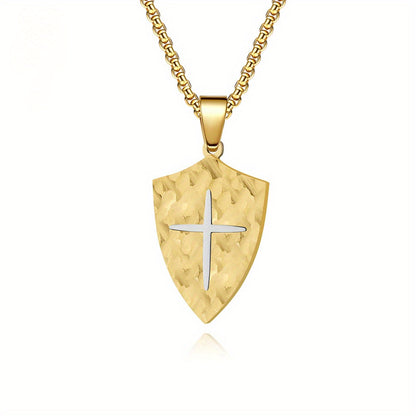 Vintage Bark-Patterned Shield Men's Pendant Necklace