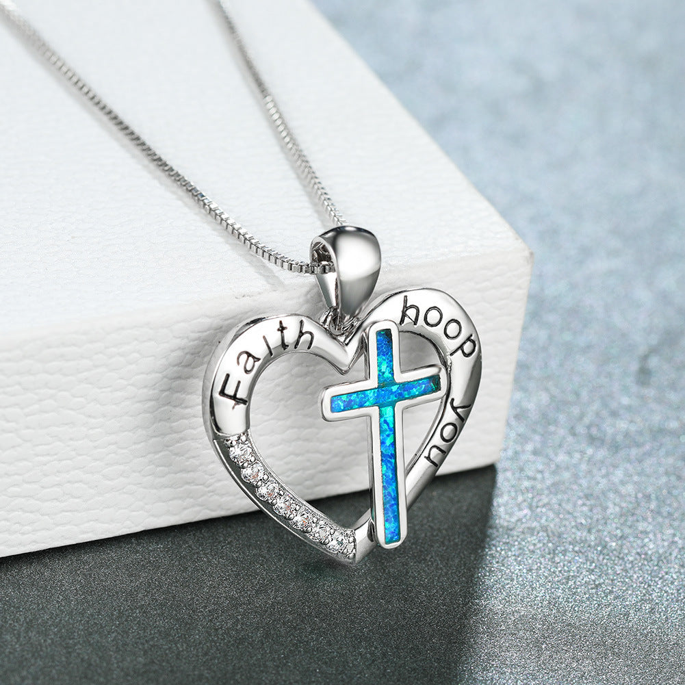 Opal Love Cross Necklace
