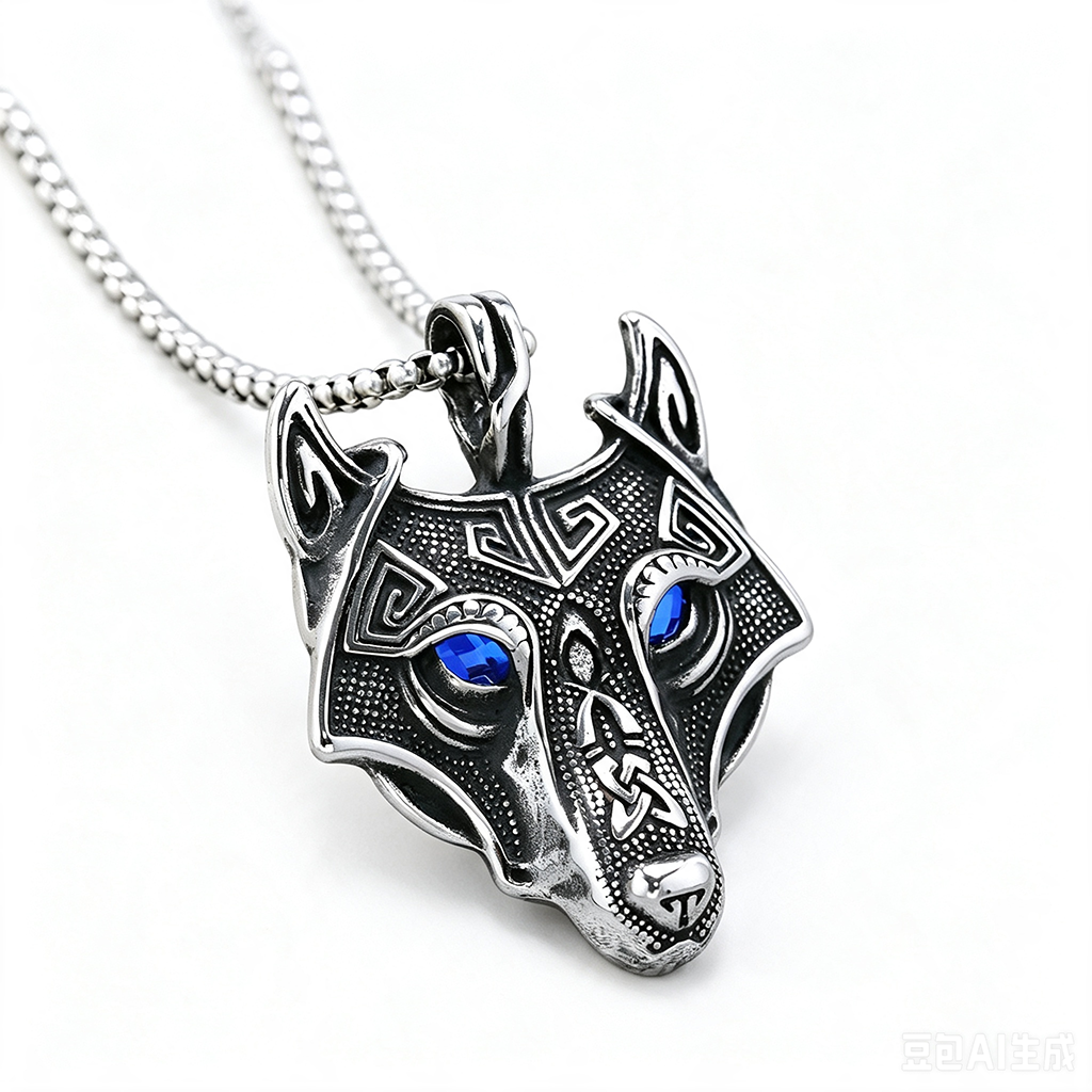 Vintage Stainless Steel Wolf Head Pendant Necklace for Men