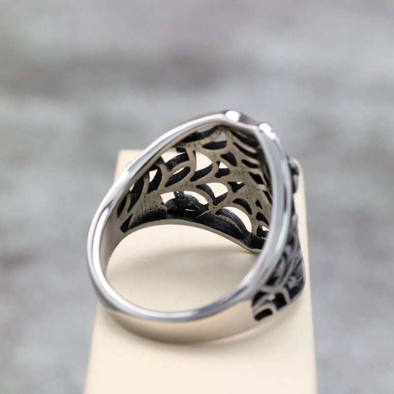 Vintage Solid Stainless Steel Hollow Spider Web Ring for Men