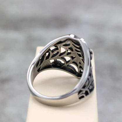 Vintage Solid Stainless Steel Hollow Spider Web Ring for Men