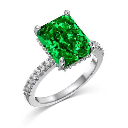 Women's Square Emerald Ice Flower Cut Zirconia Trendy Ring, S925 with White Gold Plating