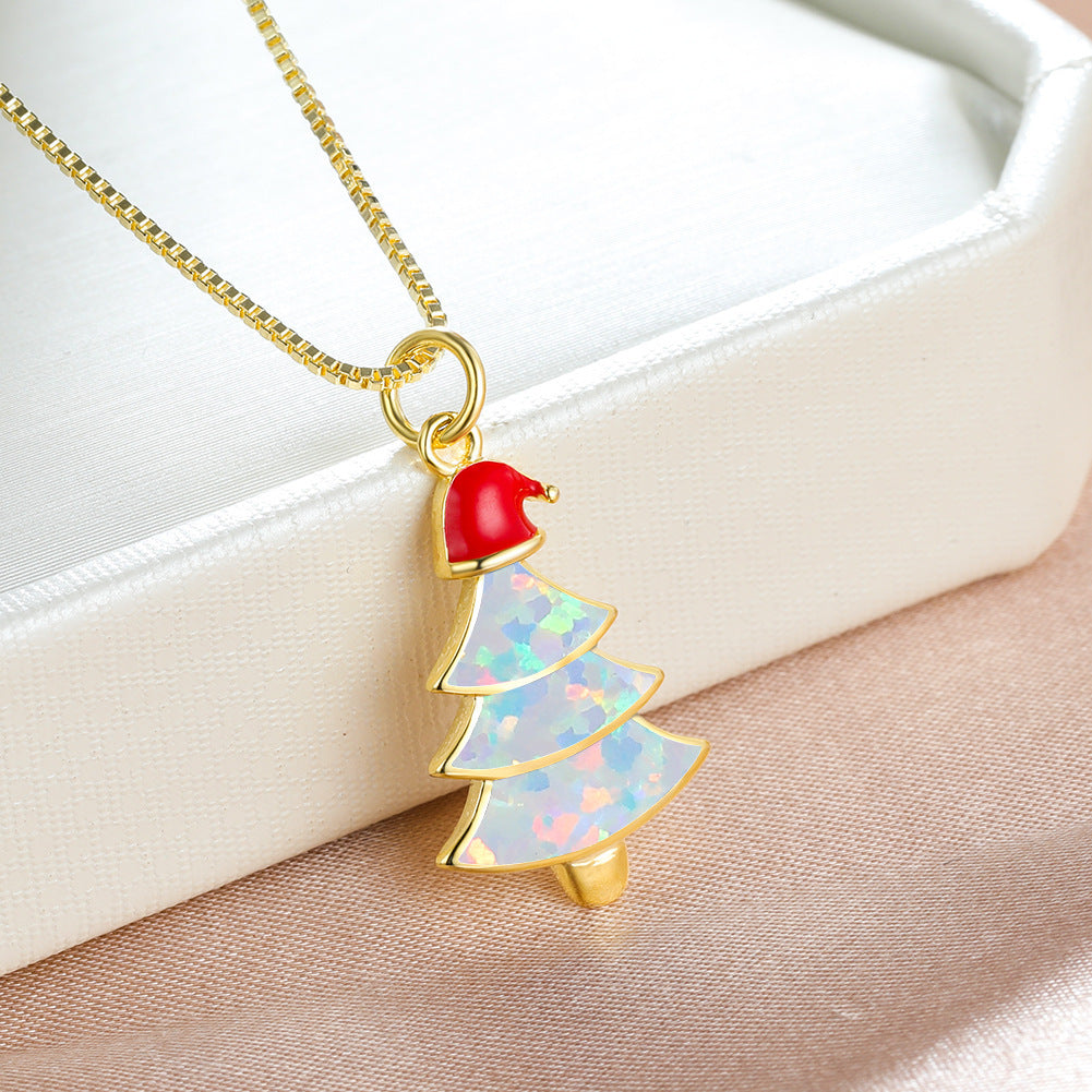 Colorful Opal Christmas Tree Necklace