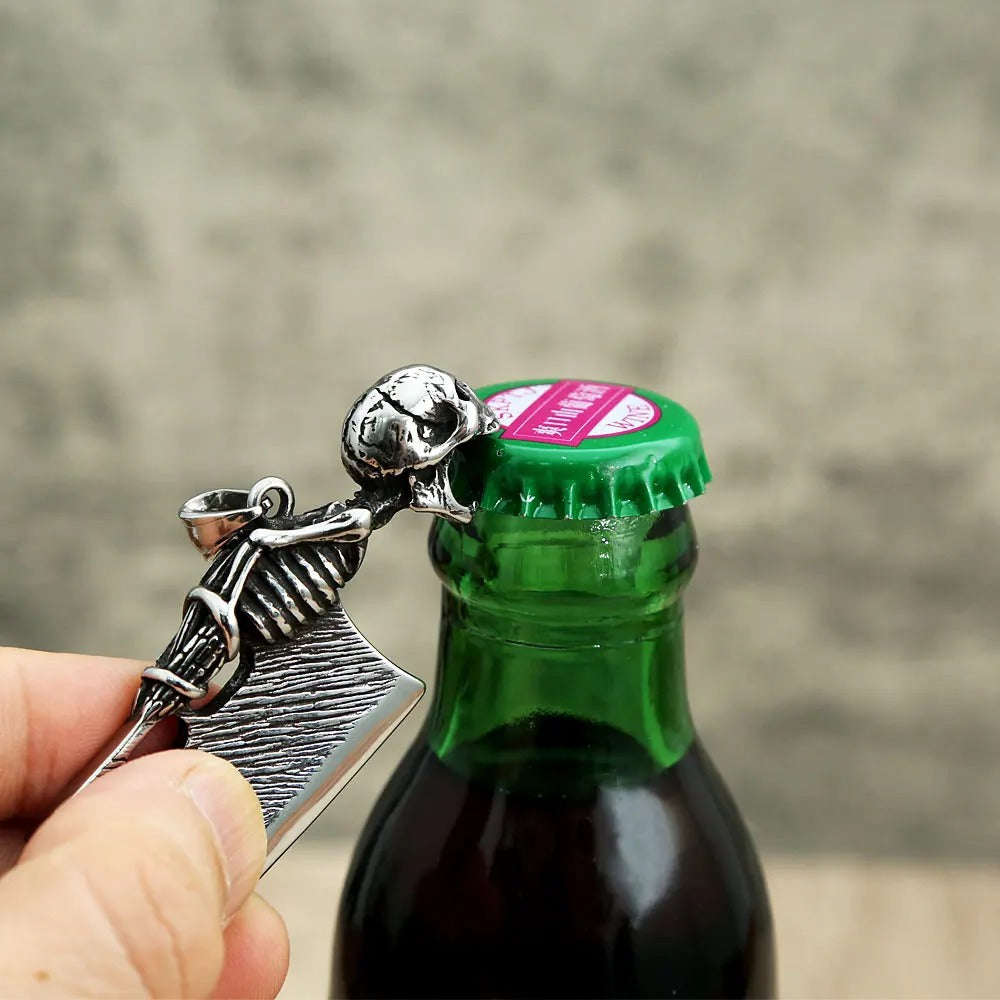 Mens Steel Skeleton Cleaver Pendant Necklace