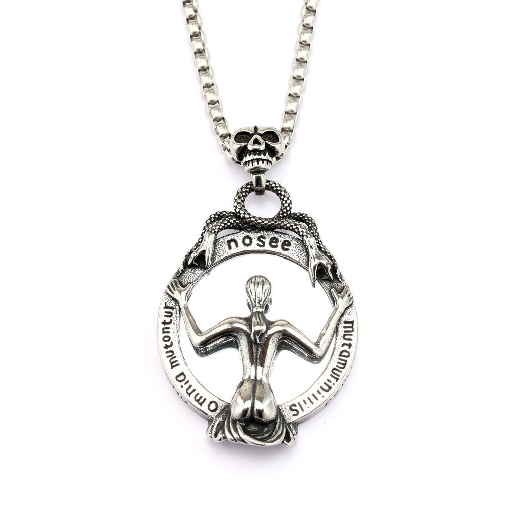 Retro stainless steel men's Gothic magic mirror pendant necklace