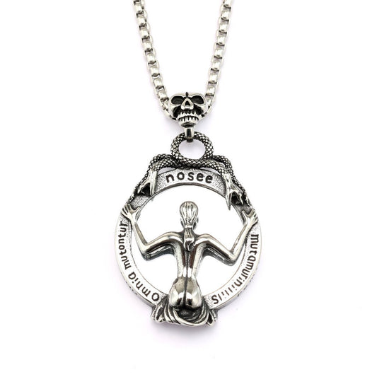 Retro stainless steel men's Gothic magic mirror pendant necklace