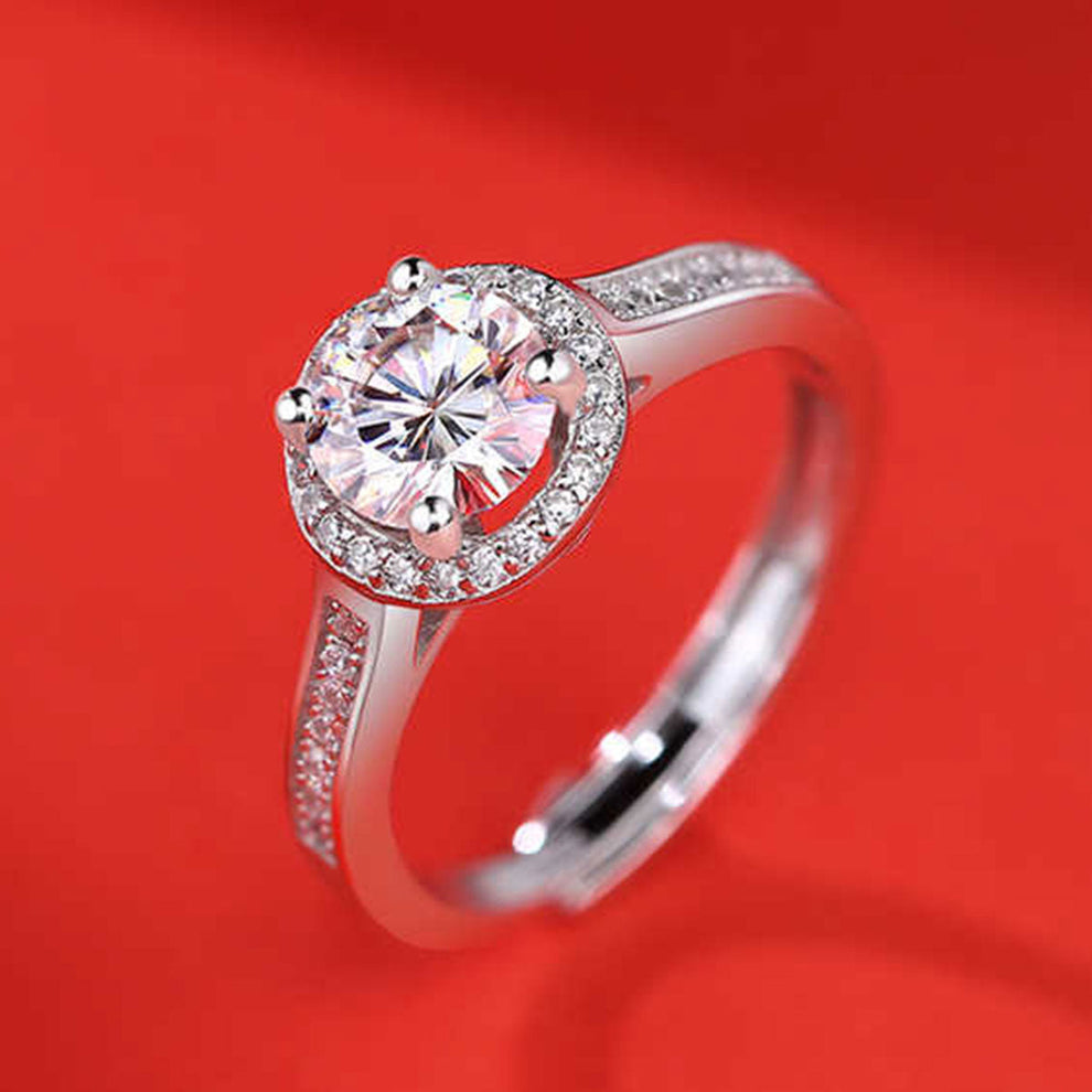 Women's White Gold Channel Setting Adjustable Moissanite Halo Ring