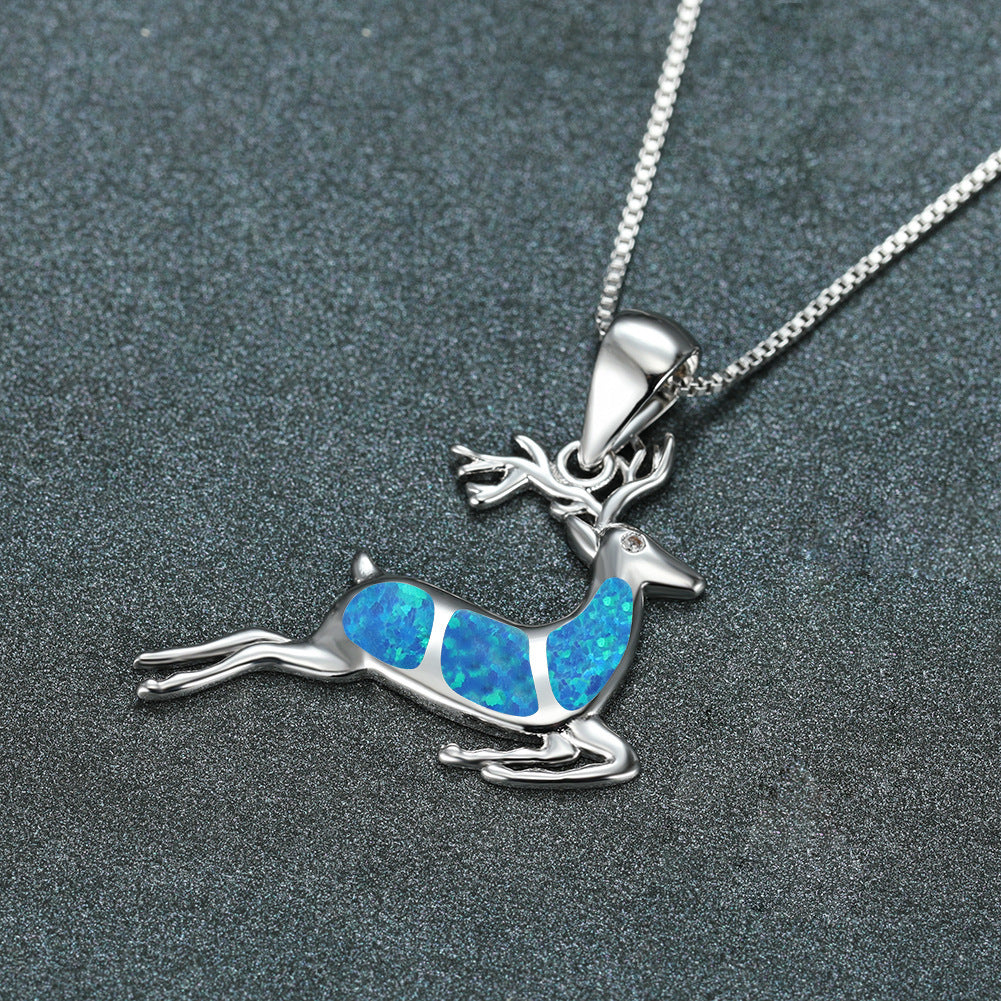Opal Elk Pendant Necklace