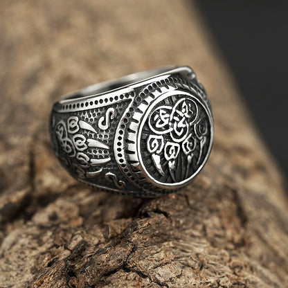 Vintage Nordic Stainless Steel Viking Bear Paw Rune Ring for Men, Hip Hop Style
