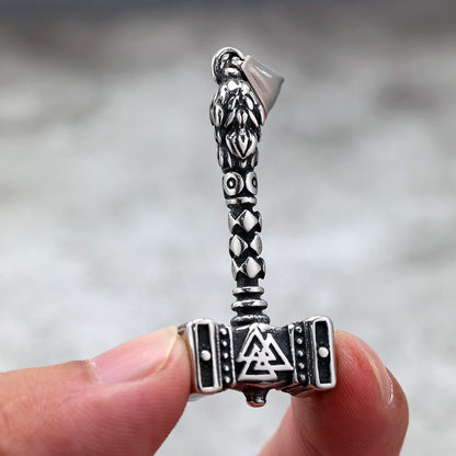 Vintage Stainless Steel Viking Hammer Pendant Necklace for Men