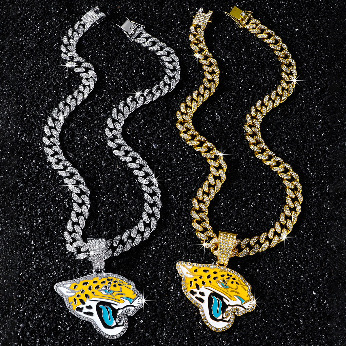 Hip-Hop Flat Leopard Head Cuban Chain Pendant Necklace