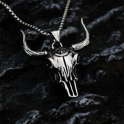 Vintage Stainless Steel Bull Head Pendant Necklace for Men