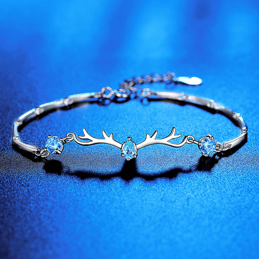 Women's White Gold Aquamarine Sapphire Elk Shape KIARA Bracelet