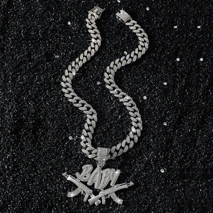 Hip-Hop Blue Wolf Cuban Chain Pendant Necklace
